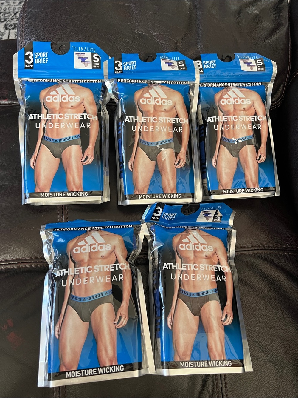 adidas Athletic Stretch Briefs - Black with Blue Waistband (5-Pack) 15 piece new